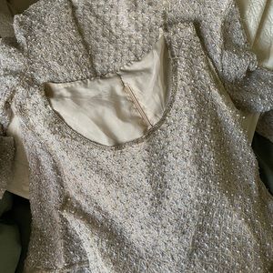 Elegant cream pearl beaded top with matching jacket set